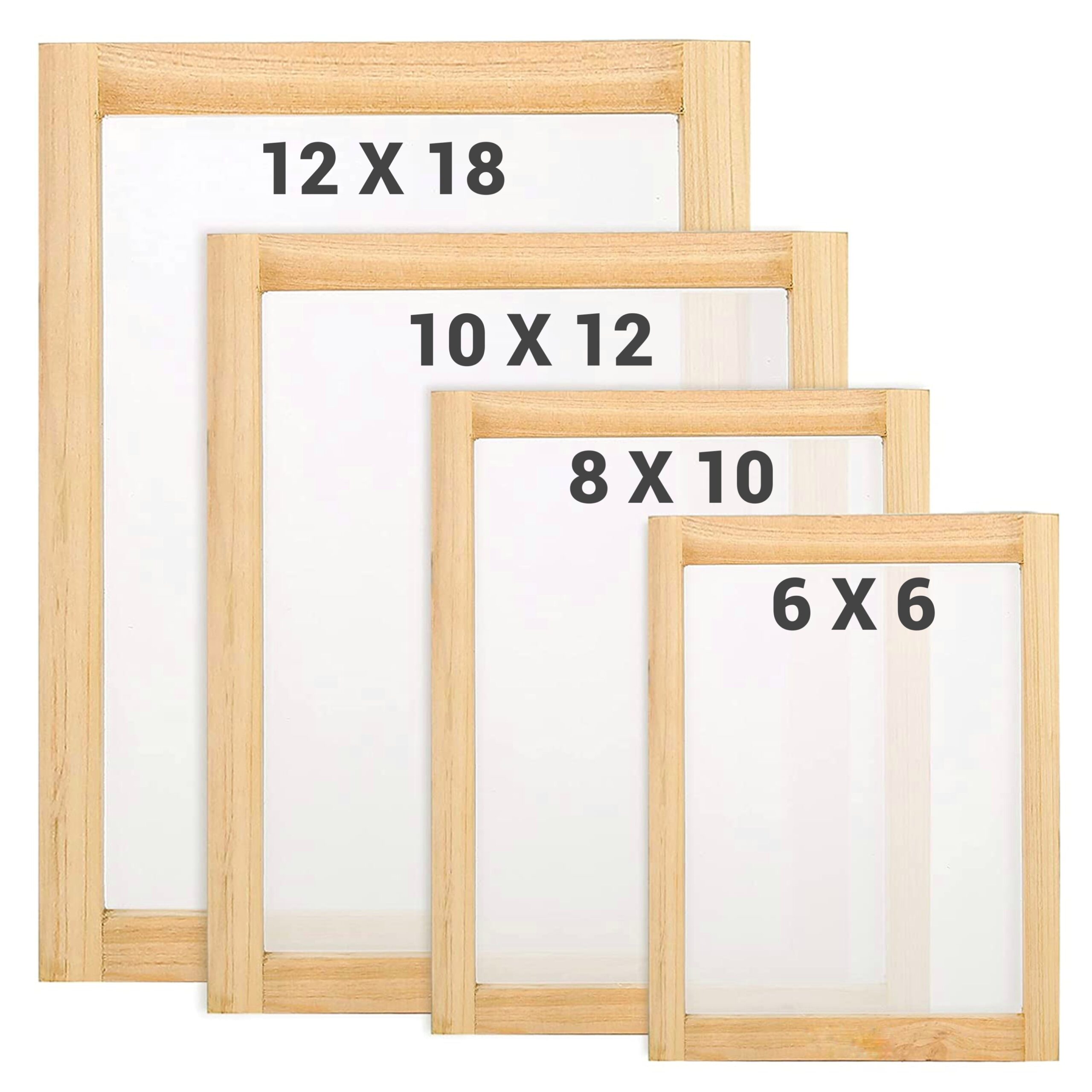 12x18, 10x12, 8x10, 6x6 Inch Wooden Screen Printing Frame with Pre-Stretched Mesh (4 Combo Set)